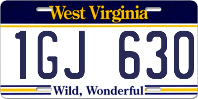 WV license plate 1GJ630