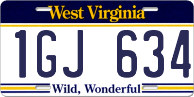WV license plate 1GJ634