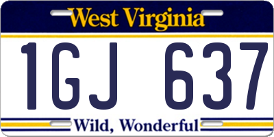 WV license plate 1GJ637