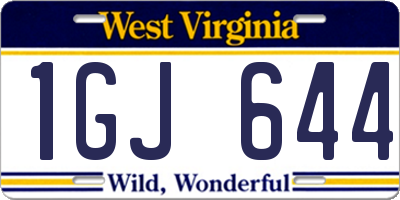 WV license plate 1GJ644