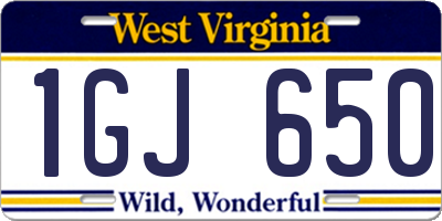 WV license plate 1GJ650