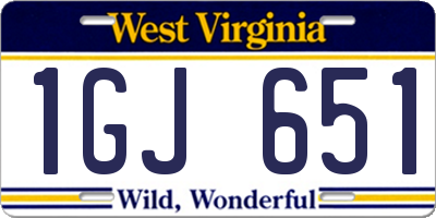 WV license plate 1GJ651