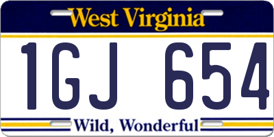 WV license plate 1GJ654