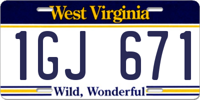 WV license plate 1GJ671