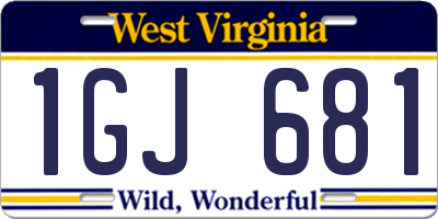 WV license plate 1GJ681