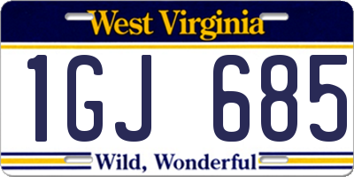 WV license plate 1GJ685