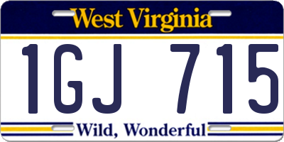 WV license plate 1GJ715