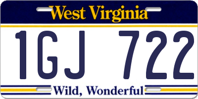WV license plate 1GJ722