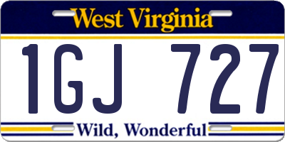 WV license plate 1GJ727