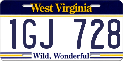 WV license plate 1GJ728