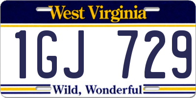 WV license plate 1GJ729