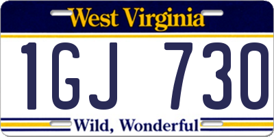 WV license plate 1GJ730