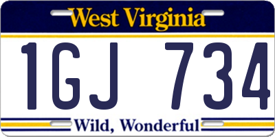 WV license plate 1GJ734