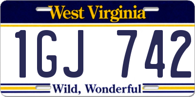 WV license plate 1GJ742