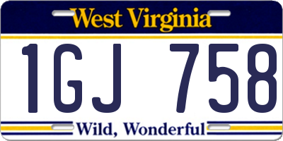 WV license plate 1GJ758