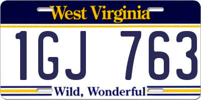 WV license plate 1GJ763