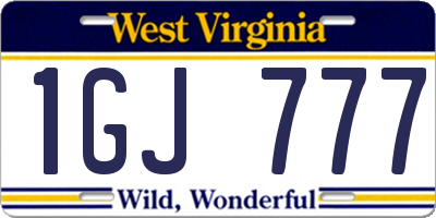 WV license plate 1GJ777