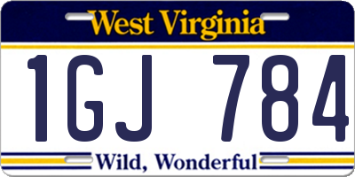 WV license plate 1GJ784