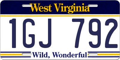 WV license plate 1GJ792