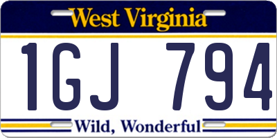 WV license plate 1GJ794