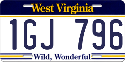 WV license plate 1GJ796