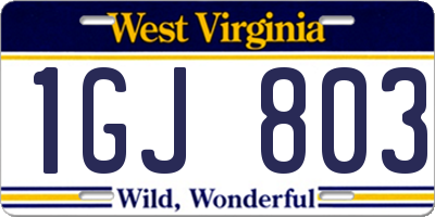 WV license plate 1GJ803