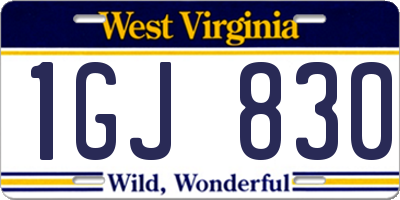 WV license plate 1GJ830