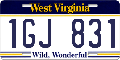 WV license plate 1GJ831