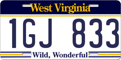 WV license plate 1GJ833
