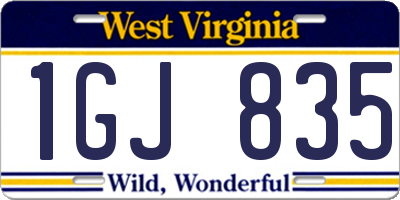 WV license plate 1GJ835