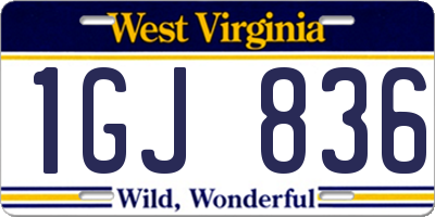 WV license plate 1GJ836