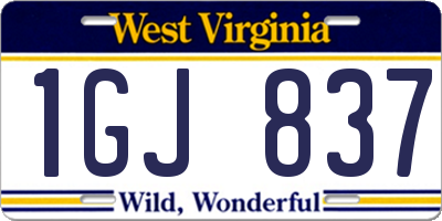 WV license plate 1GJ837