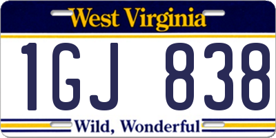 WV license plate 1GJ838
