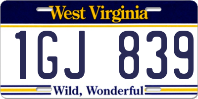 WV license plate 1GJ839