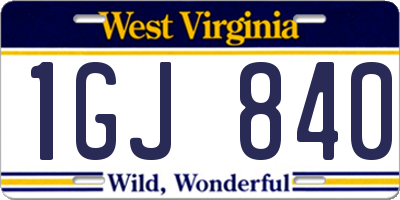 WV license plate 1GJ840