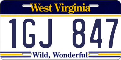 WV license plate 1GJ847