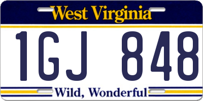 WV license plate 1GJ848