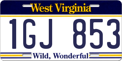 WV license plate 1GJ853