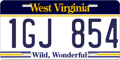 WV license plate 1GJ854