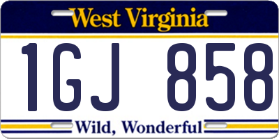 WV license plate 1GJ858