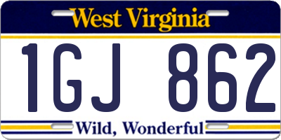 WV license plate 1GJ862
