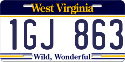 WV license plate 1GJ863