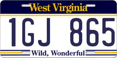 WV license plate 1GJ865