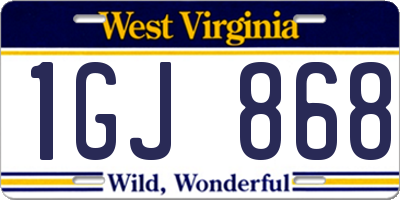 WV license plate 1GJ868