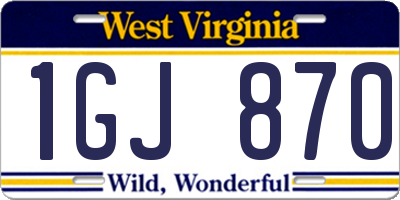 WV license plate 1GJ870