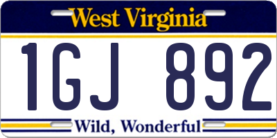 WV license plate 1GJ892