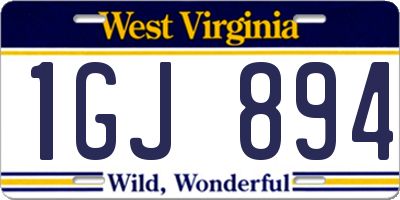 WV license plate 1GJ894