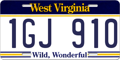 WV license plate 1GJ910