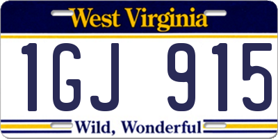 WV license plate 1GJ915