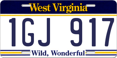 WV license plate 1GJ917